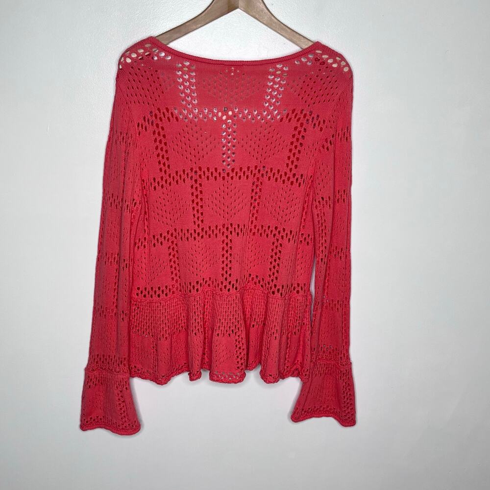 Anthropologie Pilcro Coral Pointelle Knit Peplum Sweater Top Large Boho NWT - Picture 10 of 12